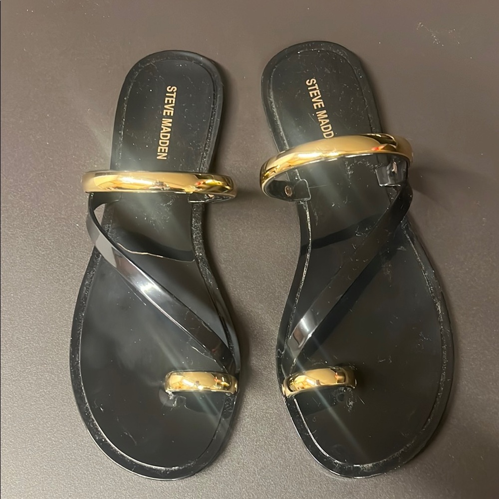 Steve Madden Black and Gold Slide Sandals